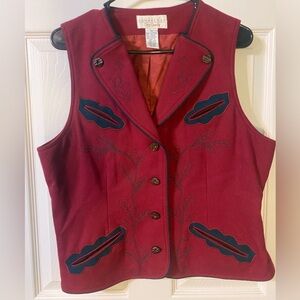 Cambridge Dry Goods Vintage Burgundy and Black Embroidered Vest